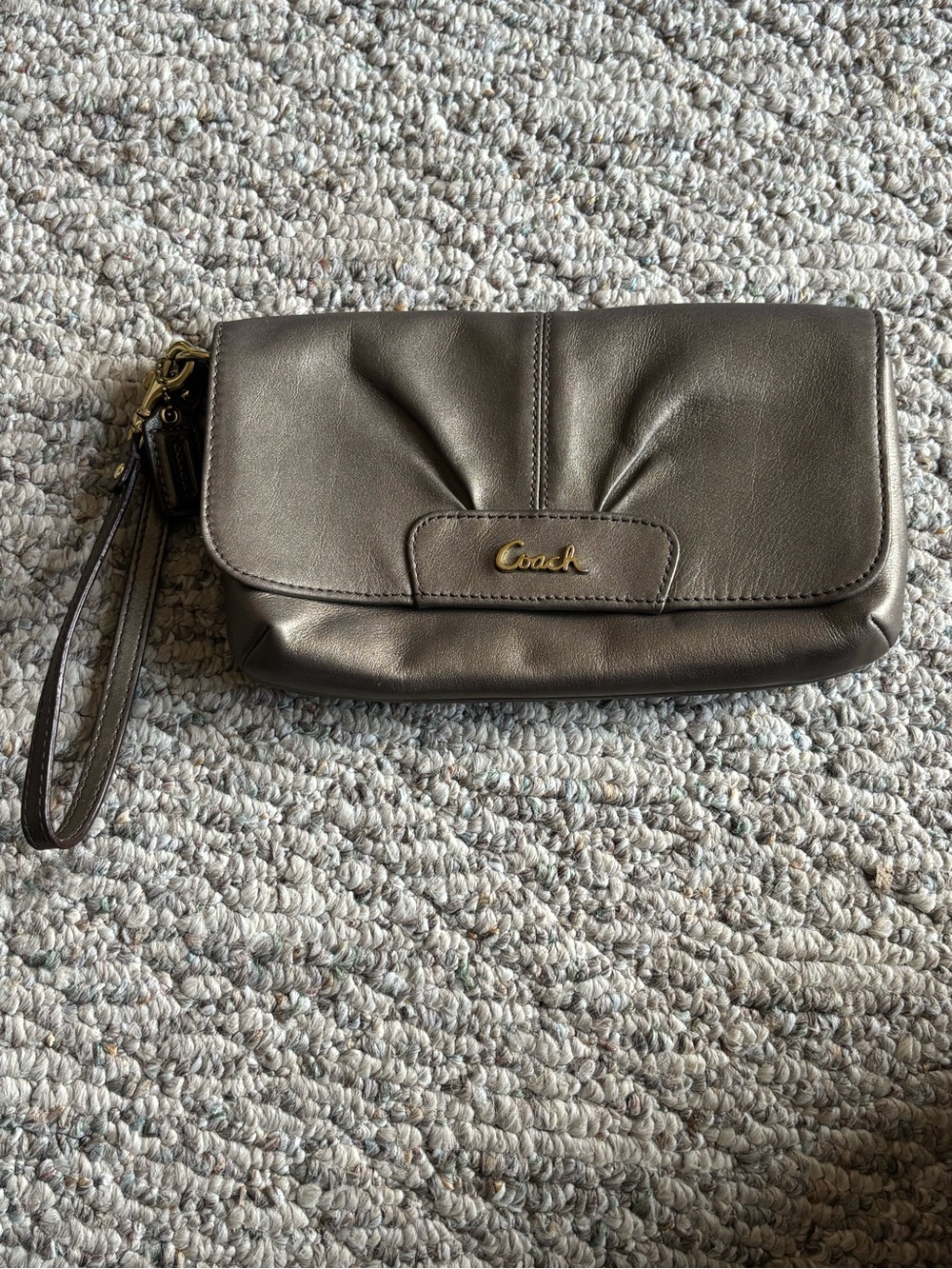 Coach Pebbled Leather Wristlet Clutch in Bronze